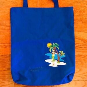 CANVAS BLUE BAG HULA GIRL HOMESPUN PAINT SCHOOL TOTE